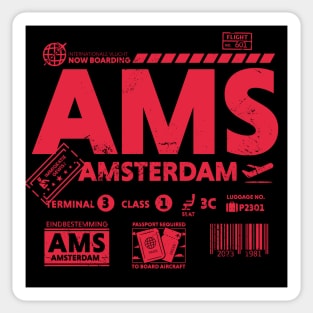 Vintage Amsterdam AMS Airport Code Travel Day Retro Travel Tag Sticker